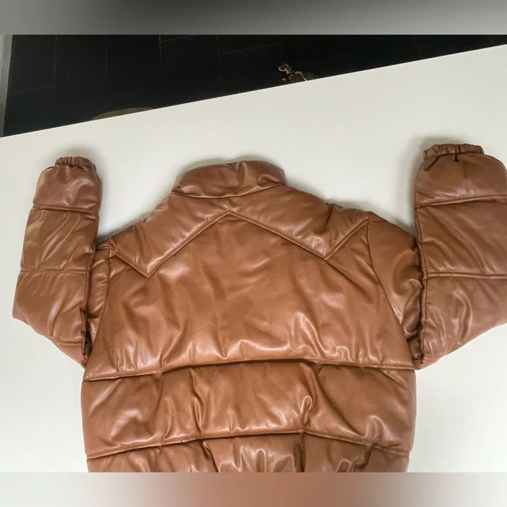 Zara Tan Faux LeatherPuffer Jacket - Picture 2 of 4